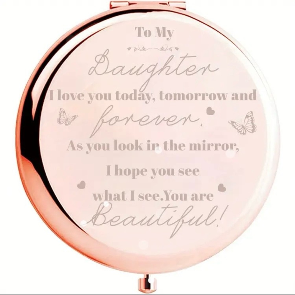 Daughter-Rose Gold Compact Mirror Engraved “To My Daughter” NIP
